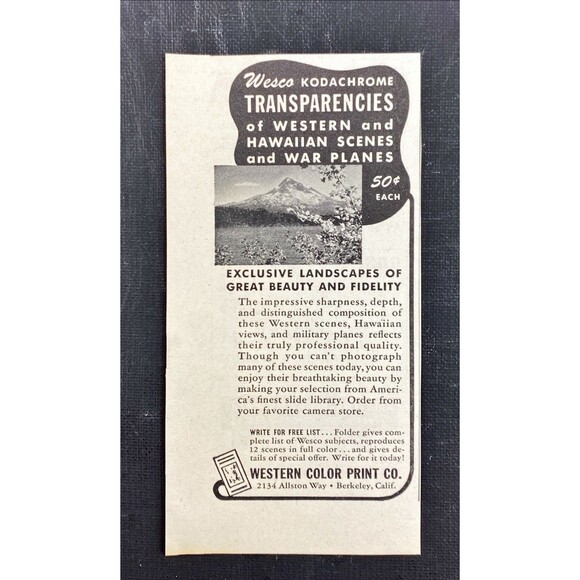 Western Color Print Co. "Wesco Transparencies West-Hawaii-War Planes"Vtg Ad 1943 - Picture 3 of 3